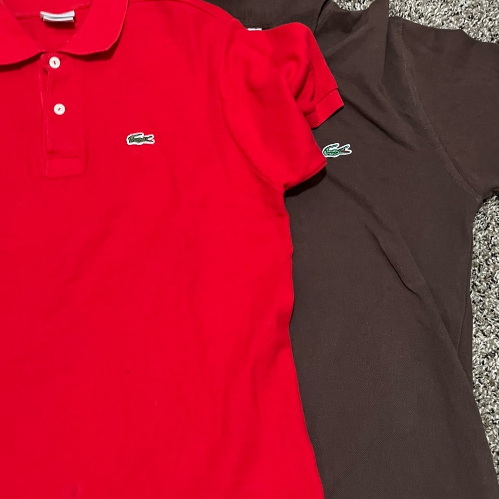 Two Lacoste Polos (Red, Brown)